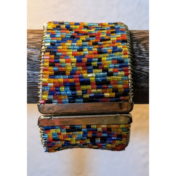 1 5/8" Wide Rigid Wired Seed Bead Clamper Style Gold Tone Bangle Bracelet - Picture 1 of 5